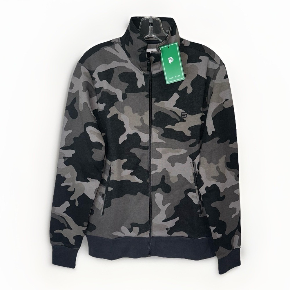 NWT Flint Park Court Tennis Zip-Up Jacket Men's Small Black Gray Camo Full Zip
